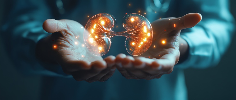 Detailed 3D illustration of human kidney anatomy showing blood vessels and nephrons at Nephron Kidney Centre