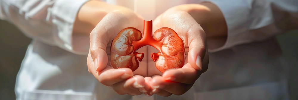 Doctor explaining kidney disease using anatomical kidney model at Nephron Kidney Centre