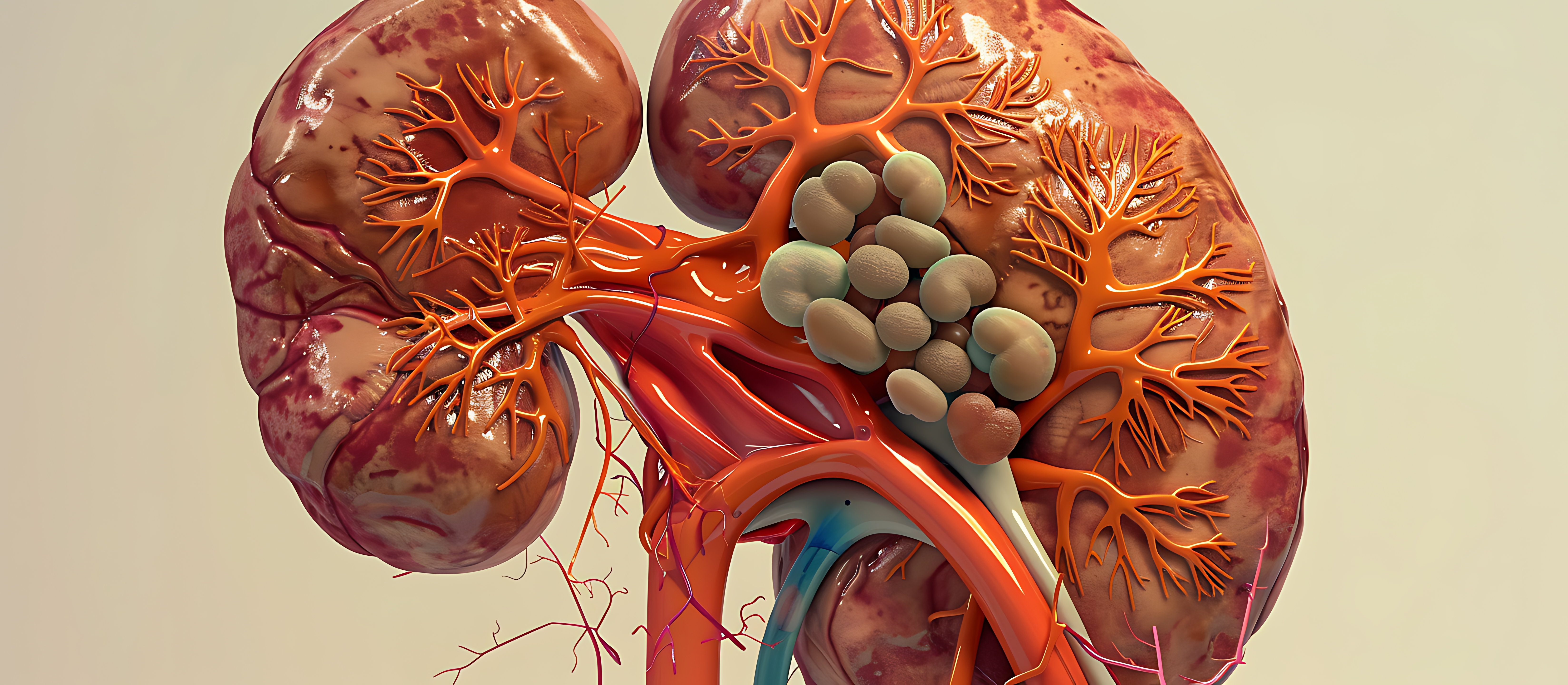 Medical illustration showing inflamed kidneys affected by kidney stone disease treated at Nephron Kidney Centre